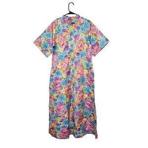 Janet Lynn Featherlite Robe Housedress Vintage 60s Pink Plisse Floral
